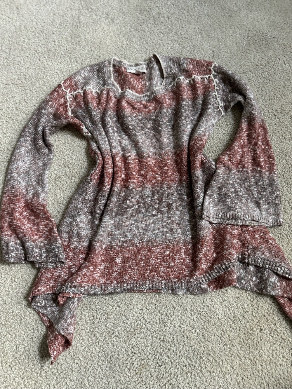 Knox Rose Rust and Gray Striped Scoop Neck Sweater